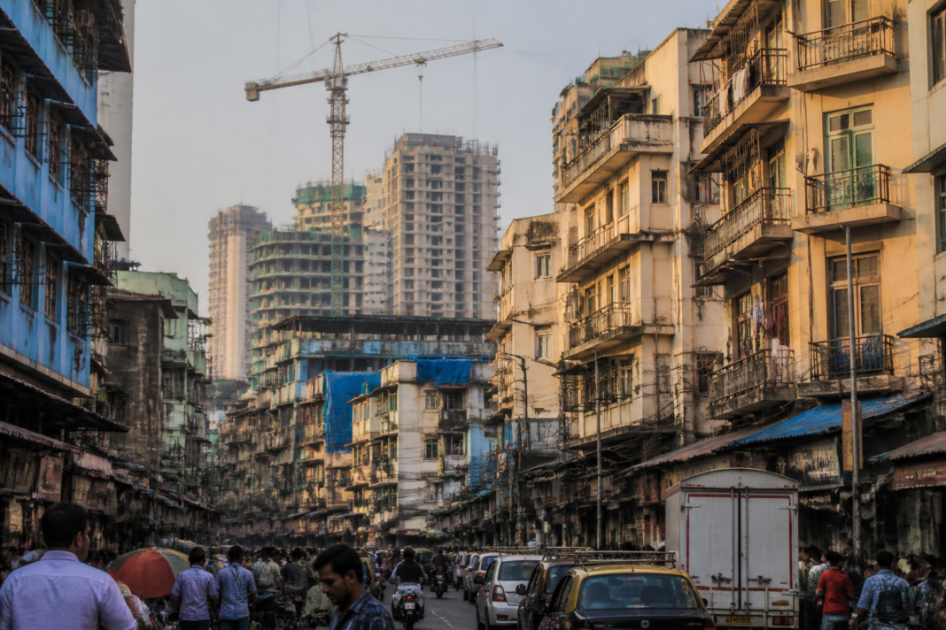 Kamathipura redevelopment area in South Mumbai with dense buildings and mixed-use streets