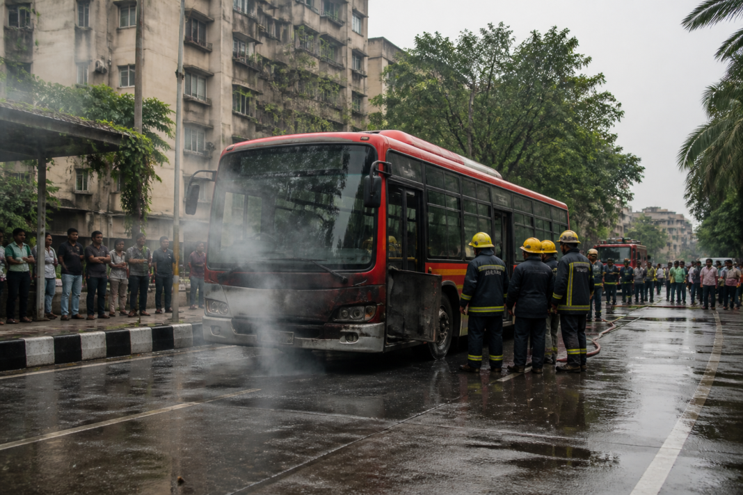 BEST bus fire incident involving a contracted bus in Chembur, Mumbai
