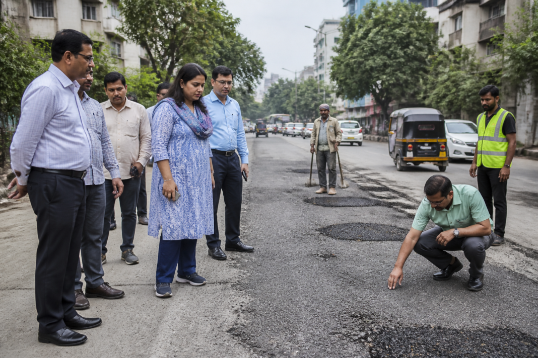 Pune road repairs reviewed by the municipal commissioner during an inspection in Yerwada