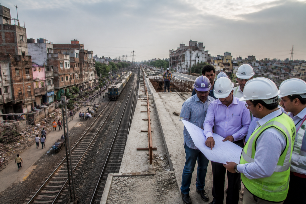 Naraina-Inderpuri bridge project site near a Delhi railway line