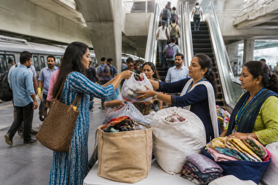 Delhi Metro Arpan Kendra collecting old clothes for recycling and upcycling