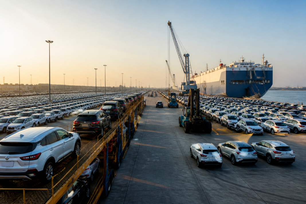 Indian-made cars prepared for export under the India-EU FTA car quota.