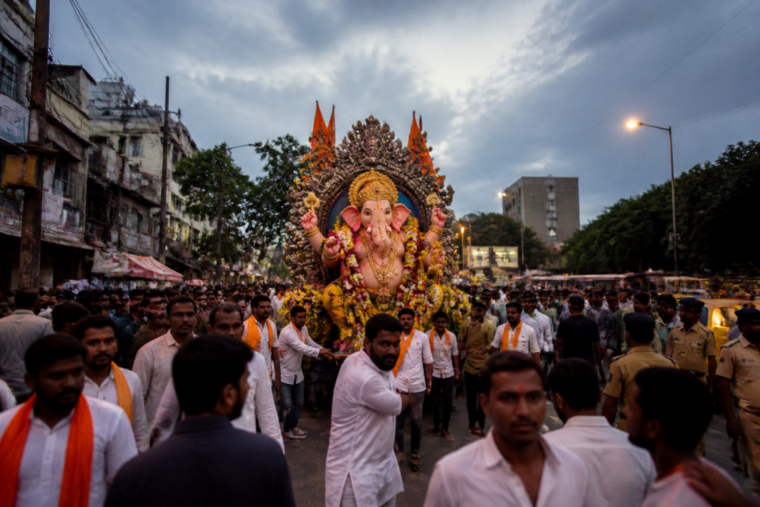 Ganeshotsav procession on a Karnataka public road amid reported firecracker restrictions