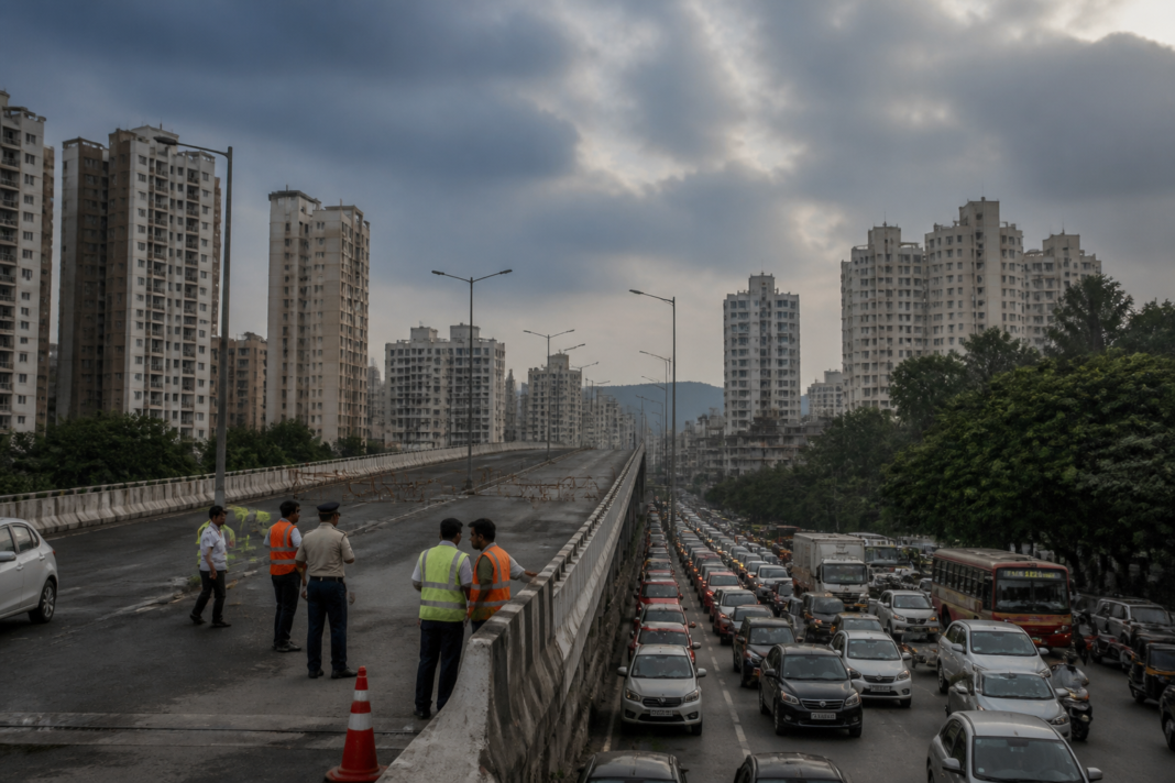 Kasarvadavali flyover closed during an MMRDA safety inspection on Ghodbunder Road in Thane