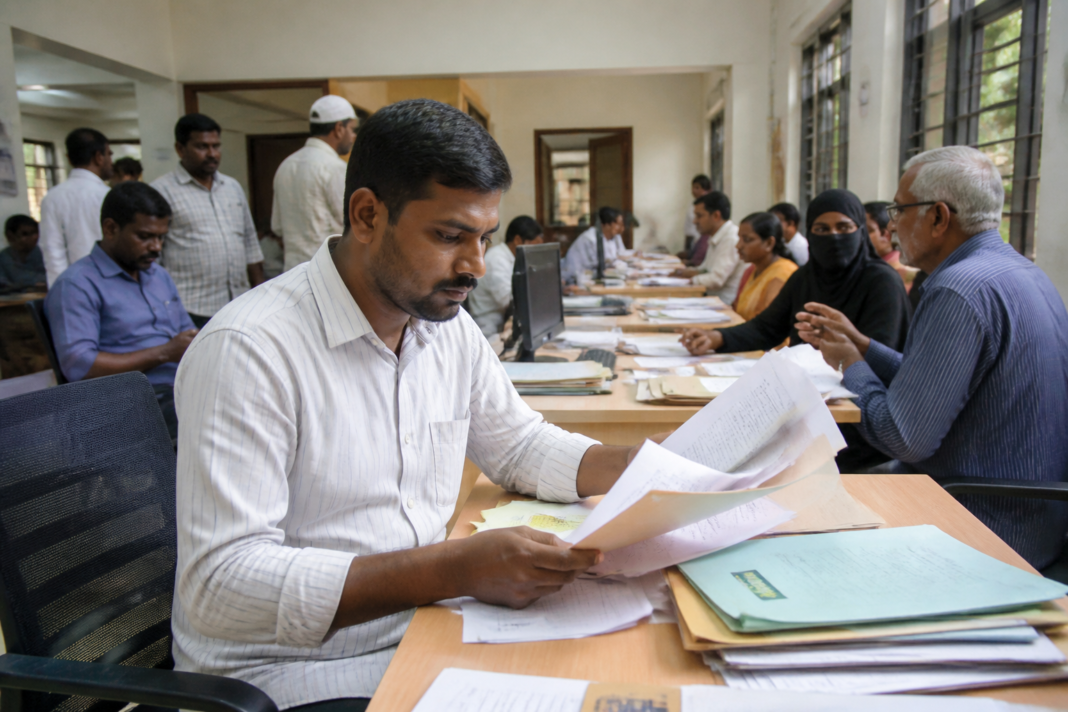 Hyderabad SIR notices and voter verification documents at an election office