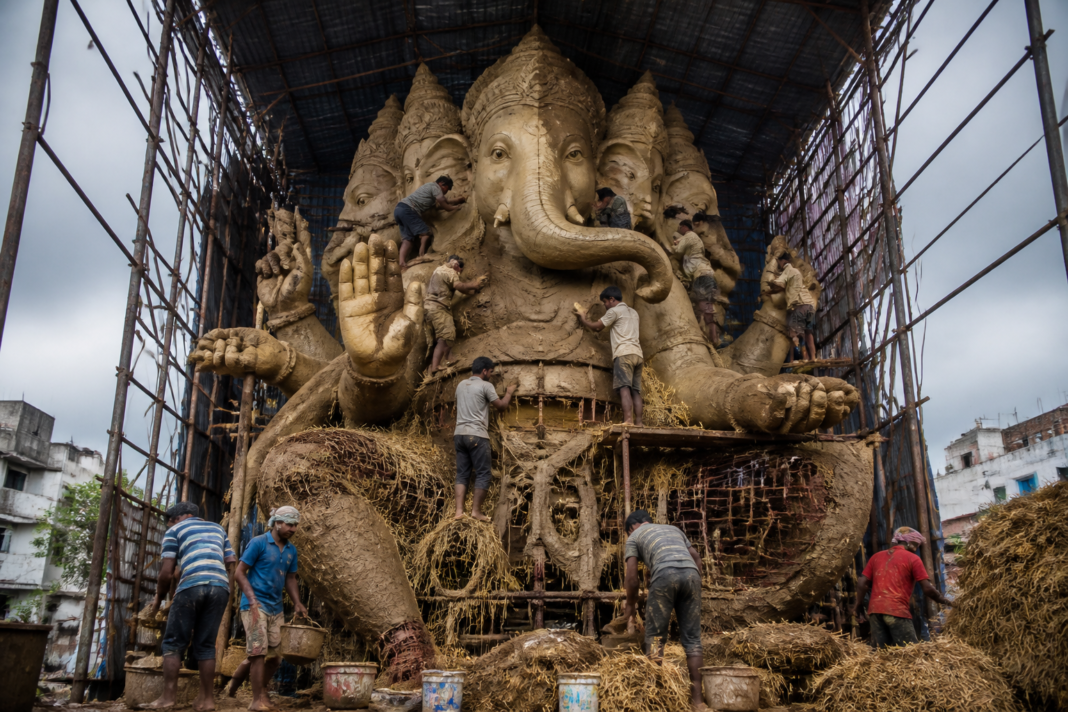 Khairatabad Ganesh idol being prepared by artisans in Hyderabad