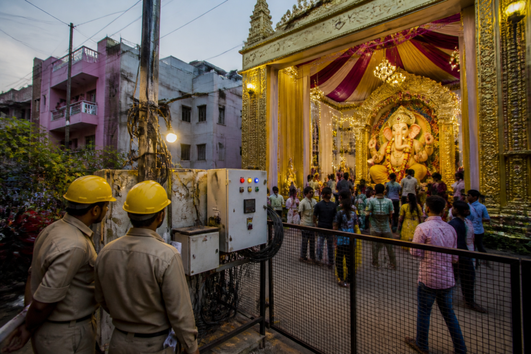 Hyderabad Ganesh pandal with temporary electrical infrastructure prepared for festival crowds