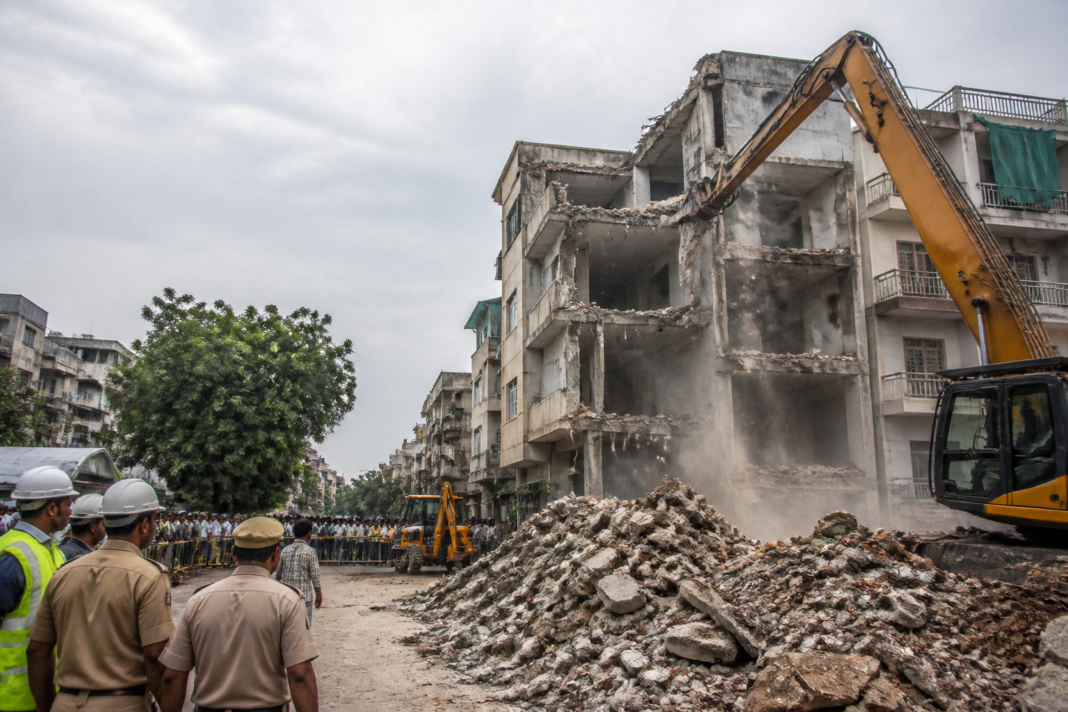 Delhi MCD demolition drive targeting unauthorised buildings after the Satya Niketan collapse
