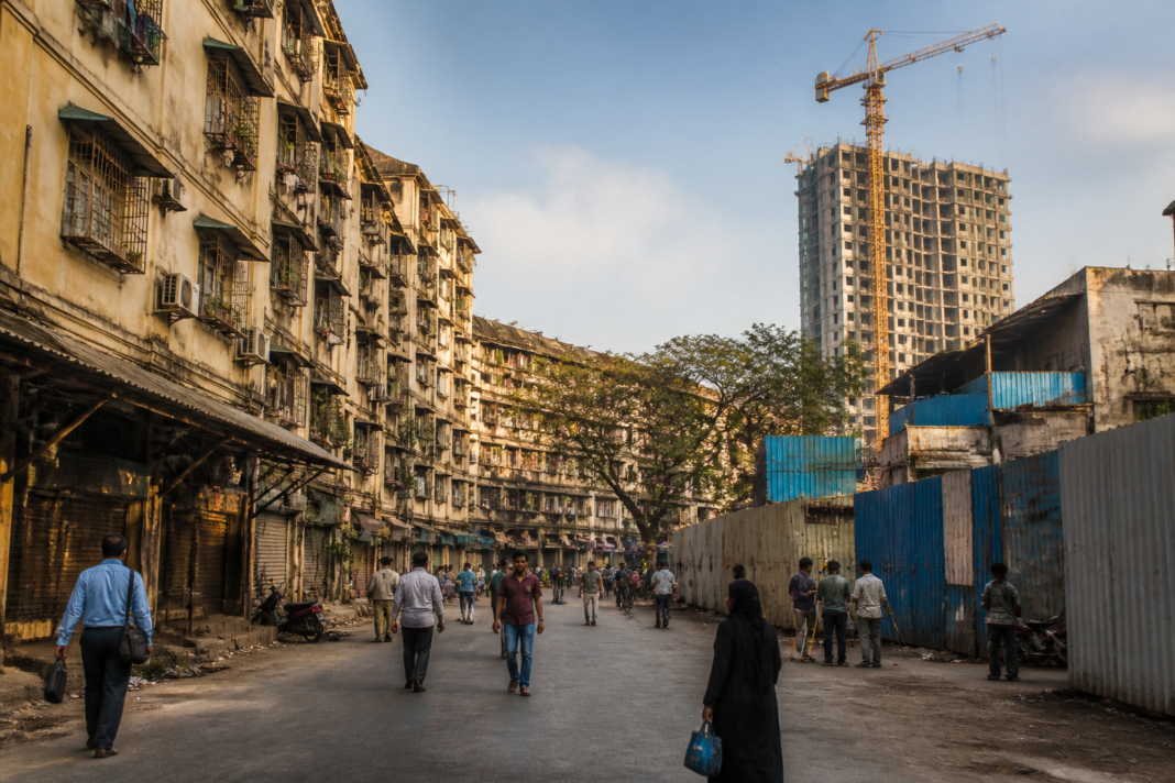 Kamathipura redevelopment area in South Mumbai with dense buildings and high-rise construction context