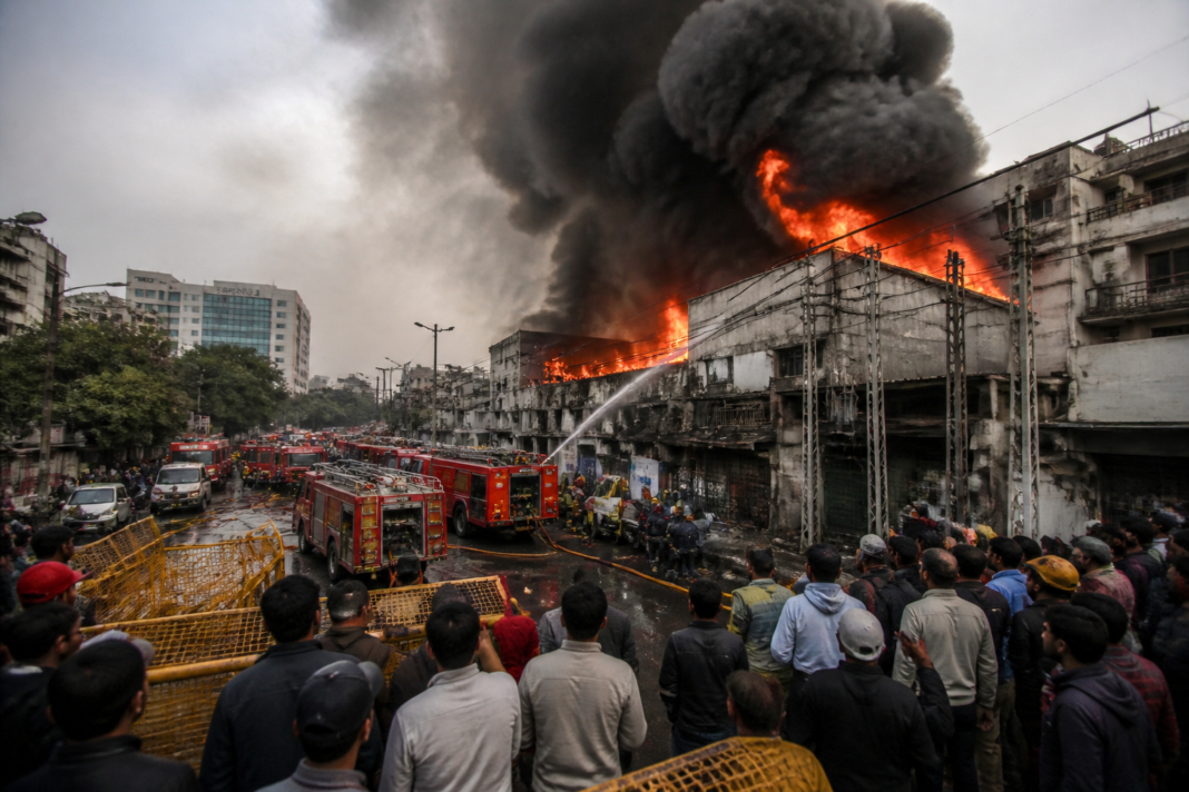 East Delhi godown fire sending thick smoke above Vasundhara Enclave near a hospital