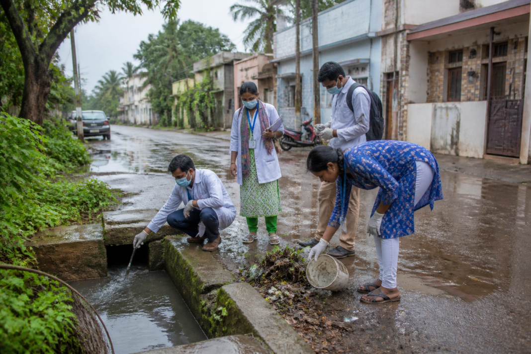 Andhra Pradesh disease surveillance teams inspecting stagnant water and mosquito-breeding sites after heavy rain
