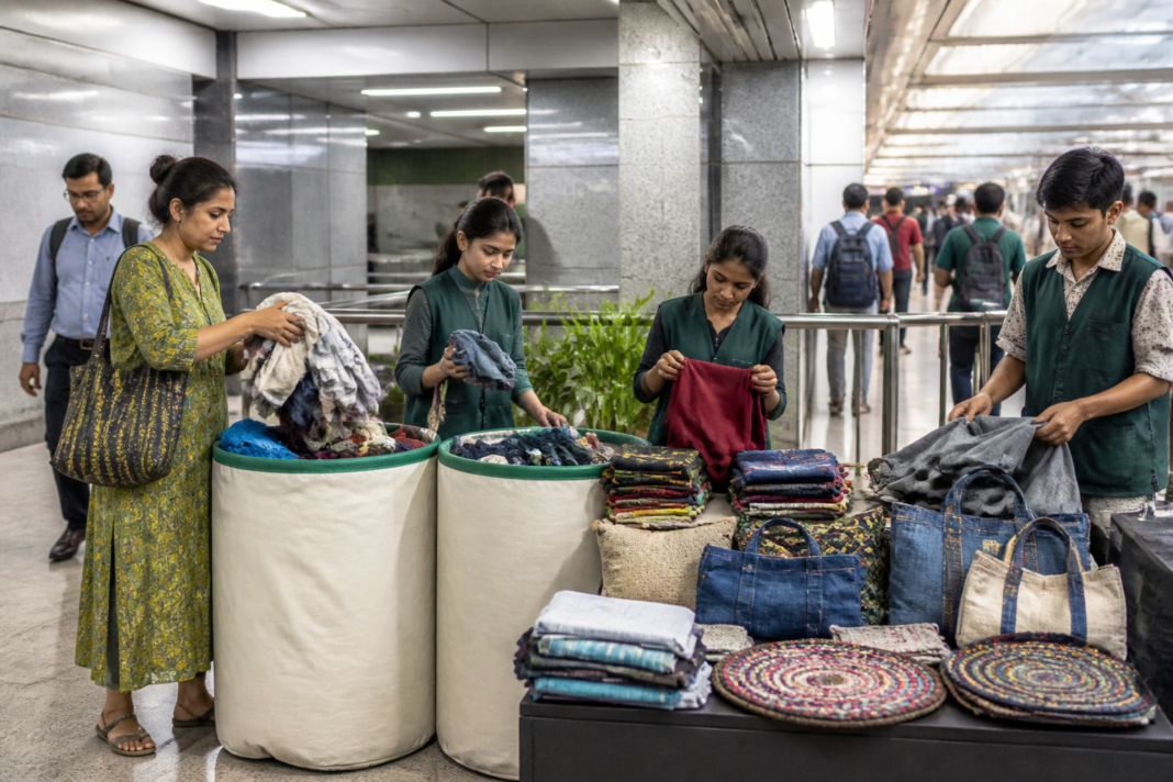 Delhi Metro Arpan Centre collecting old clothes for recycling and upcycling