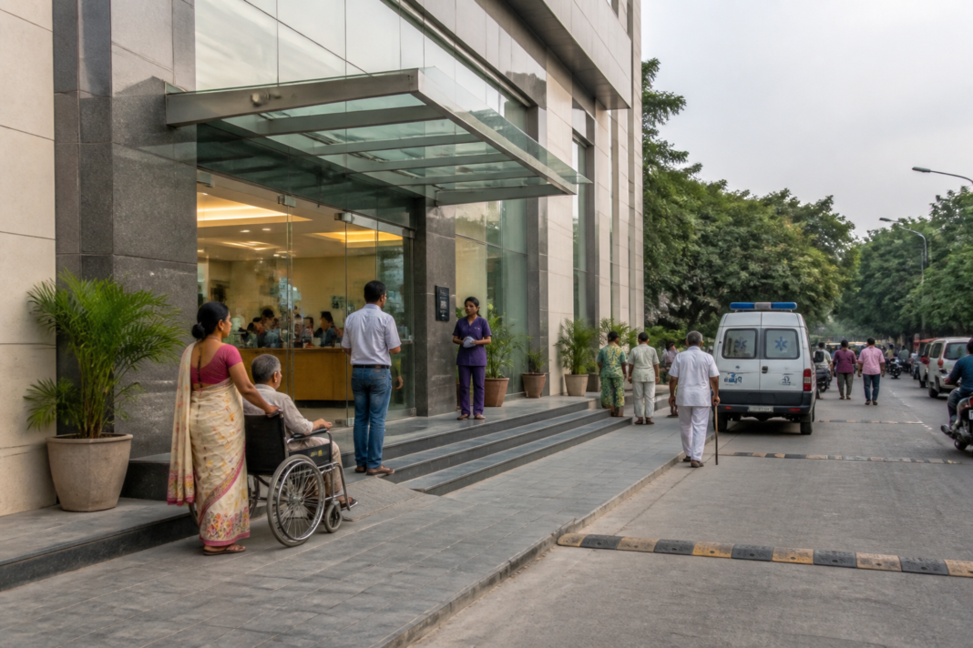 Hyderabad hospital fees debate outside a private hospital in Telangana