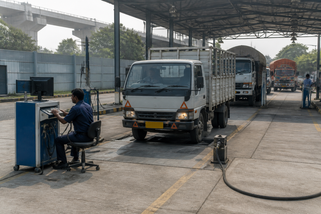 Automated vehicle testing centre for Delhi vehicle pollution testing and commercial fitness checks