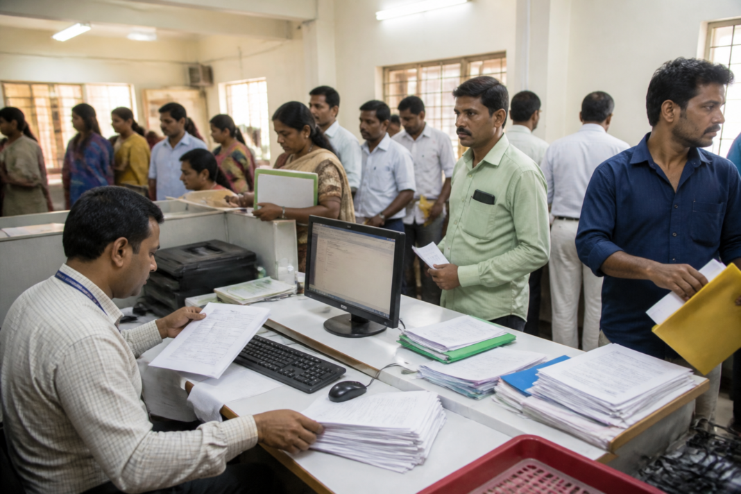 Online property registration documents being processed at a Tamil Nadu sub-registrar office