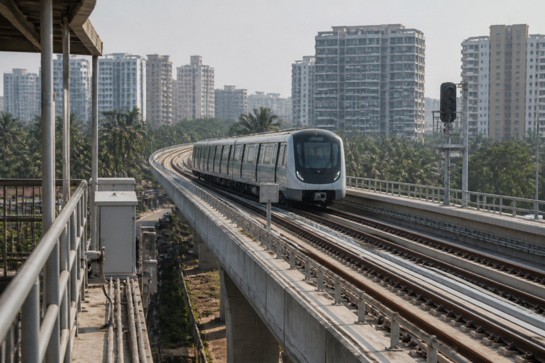 Mumbai Metro Line 9 Phase 2 train testing near the Charkop depot