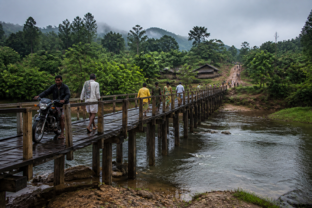ASR district bridge built from wooden logs across a stream in Andhra Pradesh