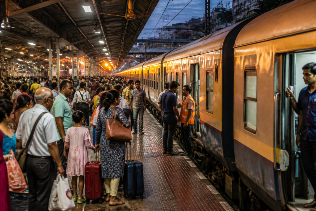 Festive season special trains preparing to depart from a busy Kolkata railway station