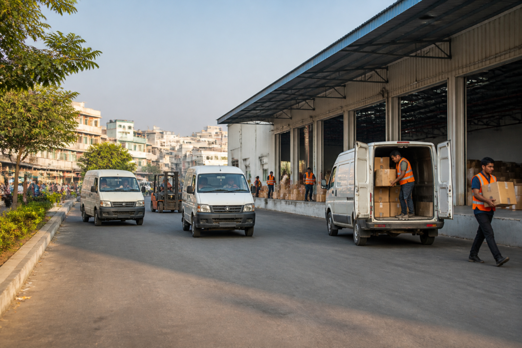 Amazon India operations network with a delivery facility serving a non-metro city