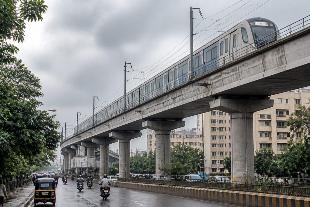 Metro Line 9 construction and elevated viaduct connecting Dahisar towards Mira-Bhayandar.