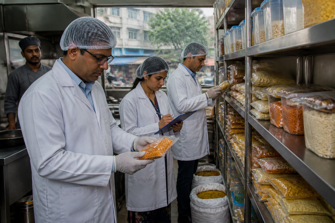 Pune food safety action by FDA officials inspecting a food establishment