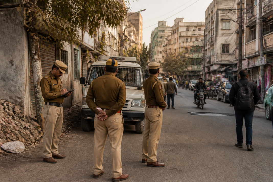 Delhi Police officers during an urban crime investigation in New Delhi