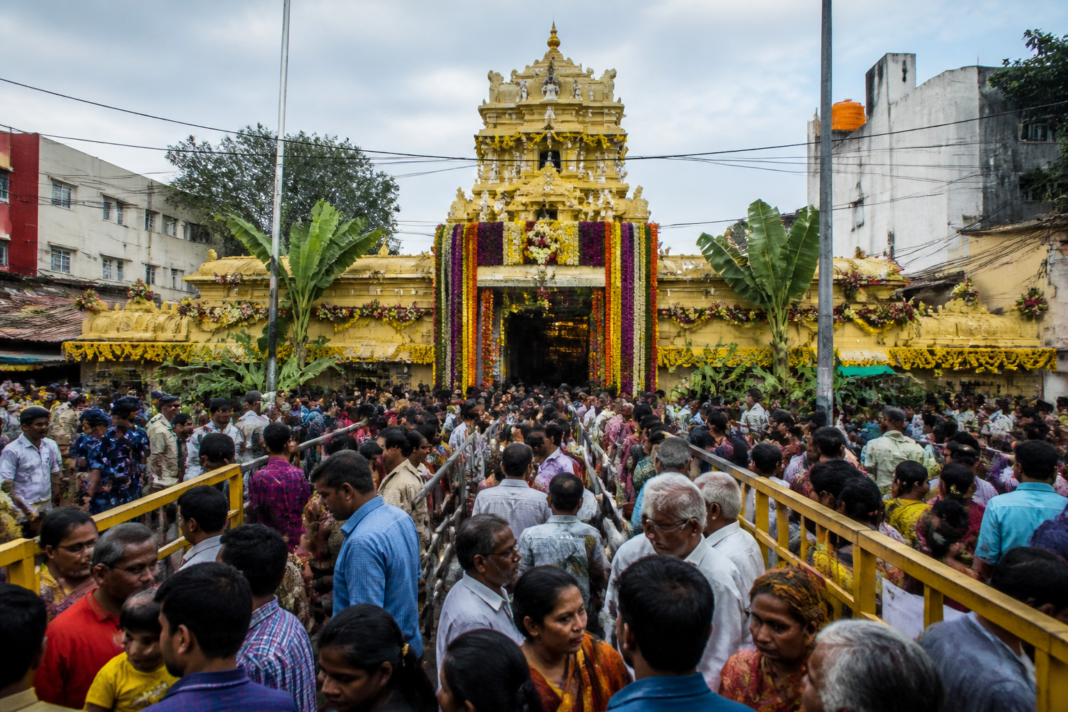 Devotees gather at Dodda Ganapathi Temple during the Bengaluru Ganesh festival.