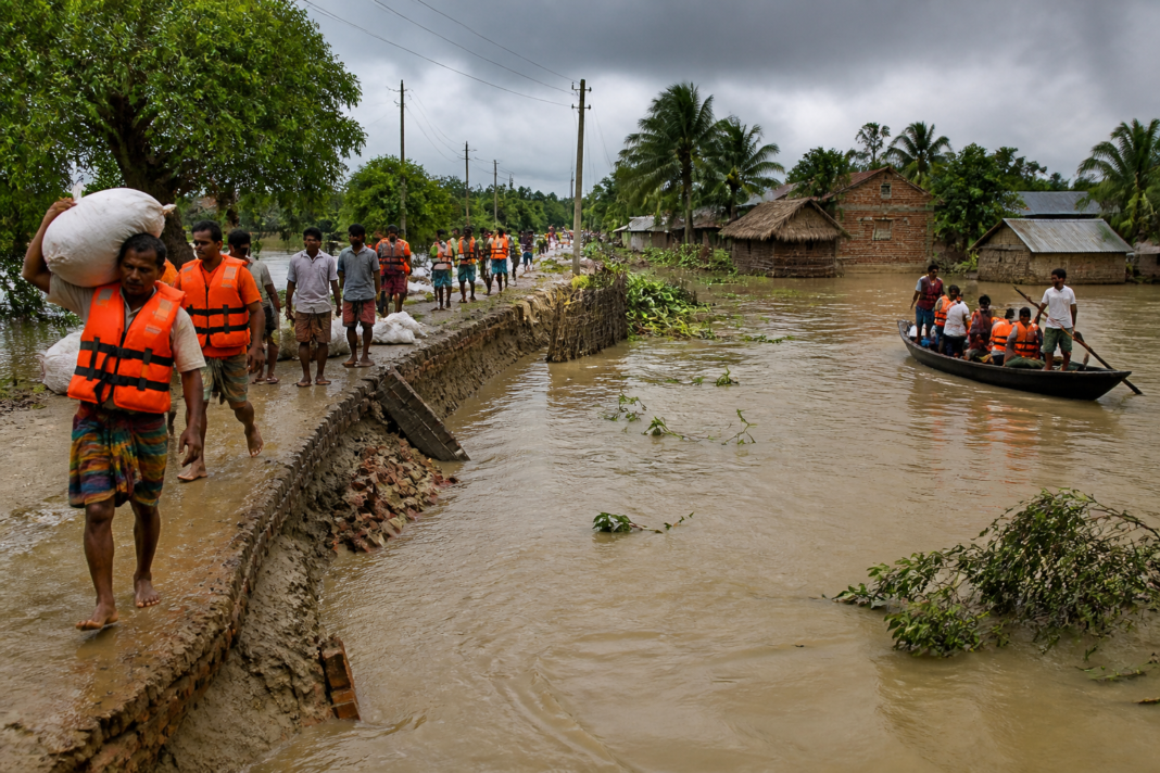 Flooded Bhutni area after an embankment breach in Malda