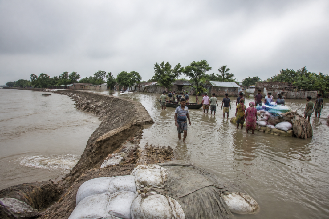 Flooded Bhutni islet after an embankment collapse in Malda, West Bengal