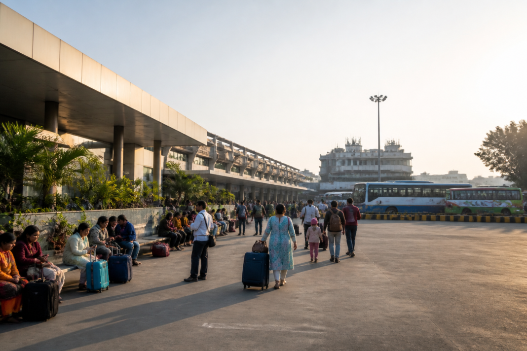 Siliguri bus terminus with passengers using new waiting and rest facilities