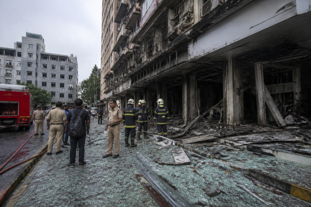 Sanpada shop explosion site with damaged commercial shops in Navi Mumbai