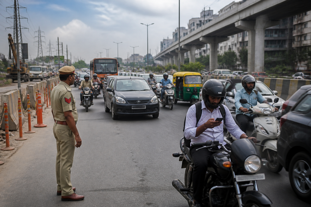 Ghaziabad traffic bulletin alerting commuters about congestion and route diversions