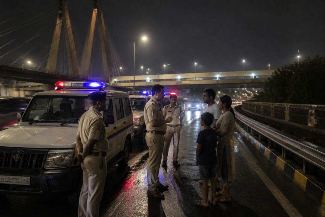 Police rescue response near the Versova bridge on the Mumbai-Ahmedabad highway