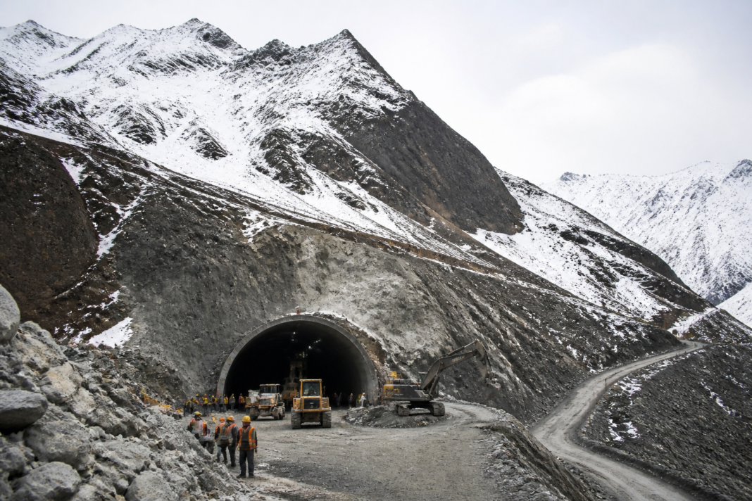 Zojila Tunnel construction in the Himalayas near Ladakh
