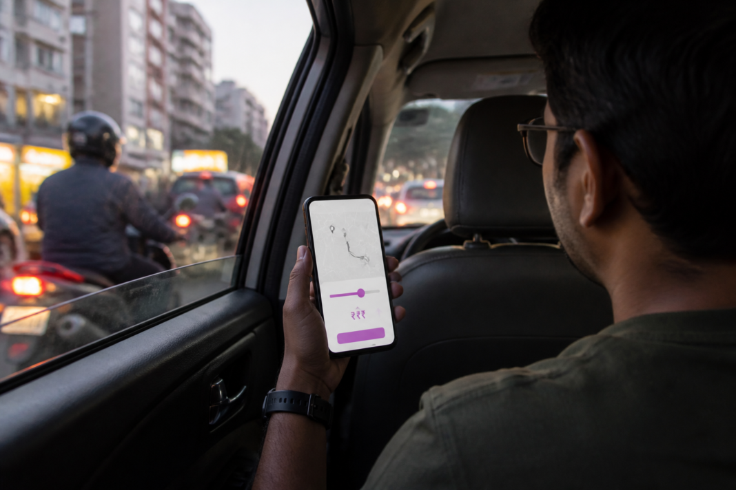Rapido dark patterns shown through a ride-hailing app booking screen with a fare increase prompt