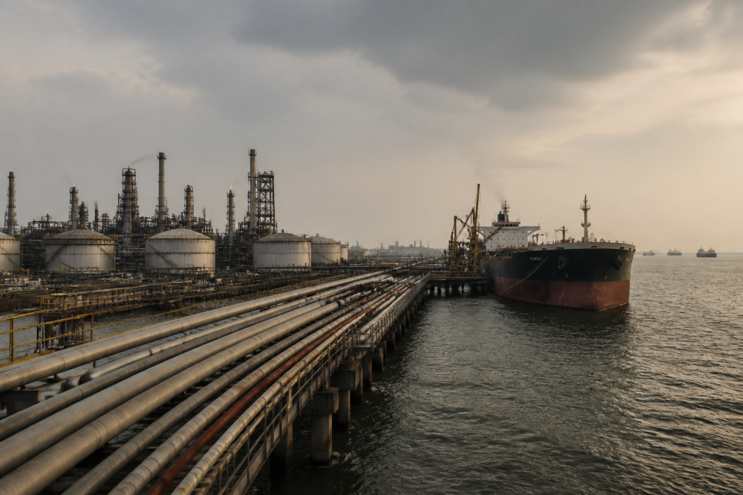 Russian crude oil tankers and Indian refinery infrastructure under supply pressure