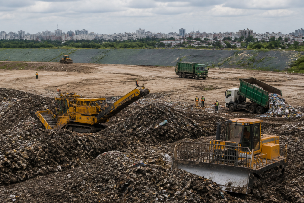 Chennai waste management workers clearing legacy waste at a large urban dumpyard