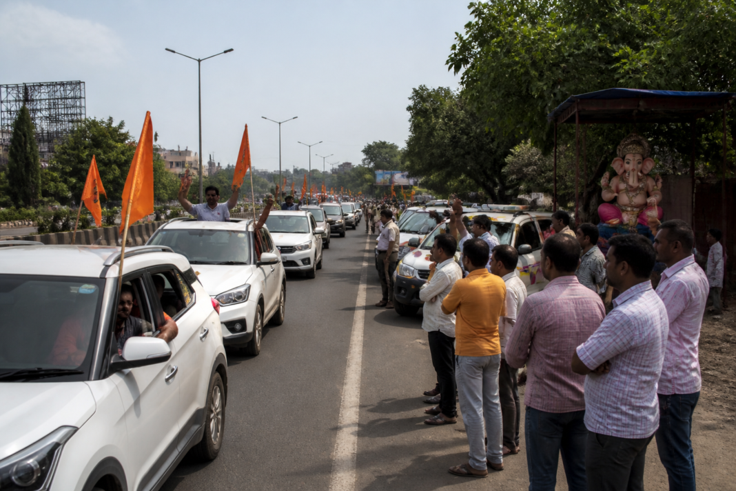 Maratha quota protest supporters travelling towards Mumbai during Ganeshotsav 2026