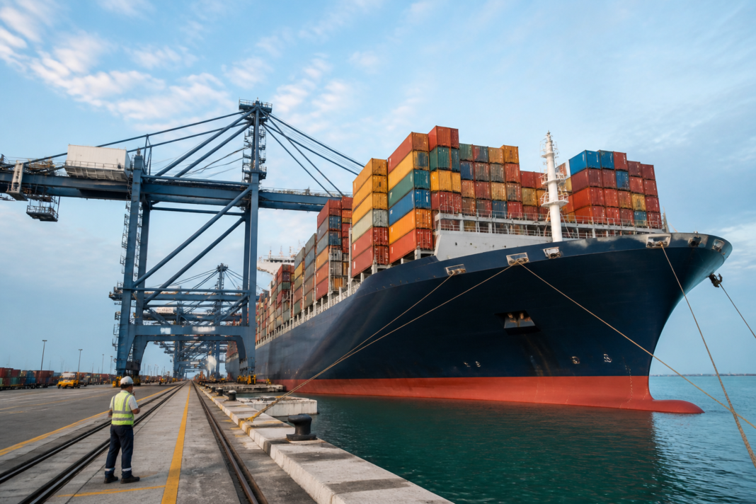 CMA CGM THORIUM at VOC Port, Tuticorin, setting a container vessel length record.