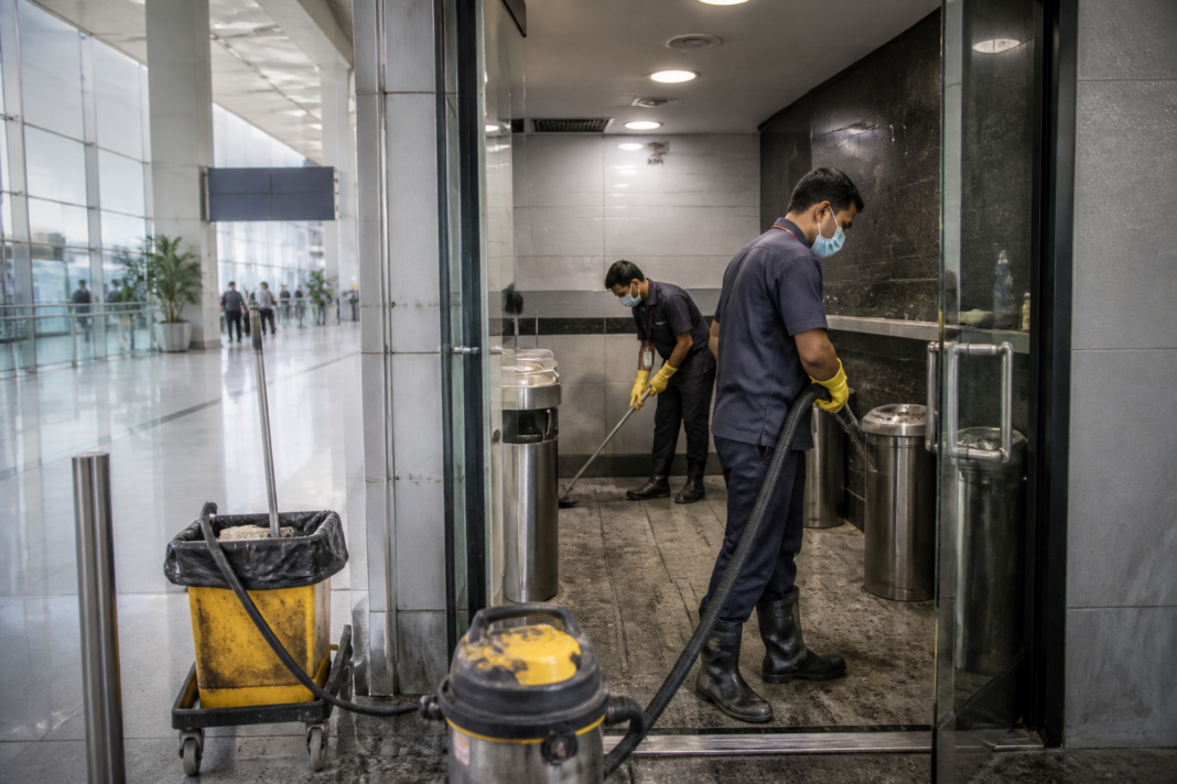 Kolkata airport terminal smoking room undergoing cleaning after passenger complaints