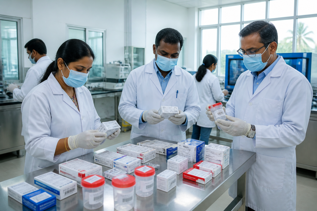Karnataka counterfeit medicines being checked in a drug testing laboratory