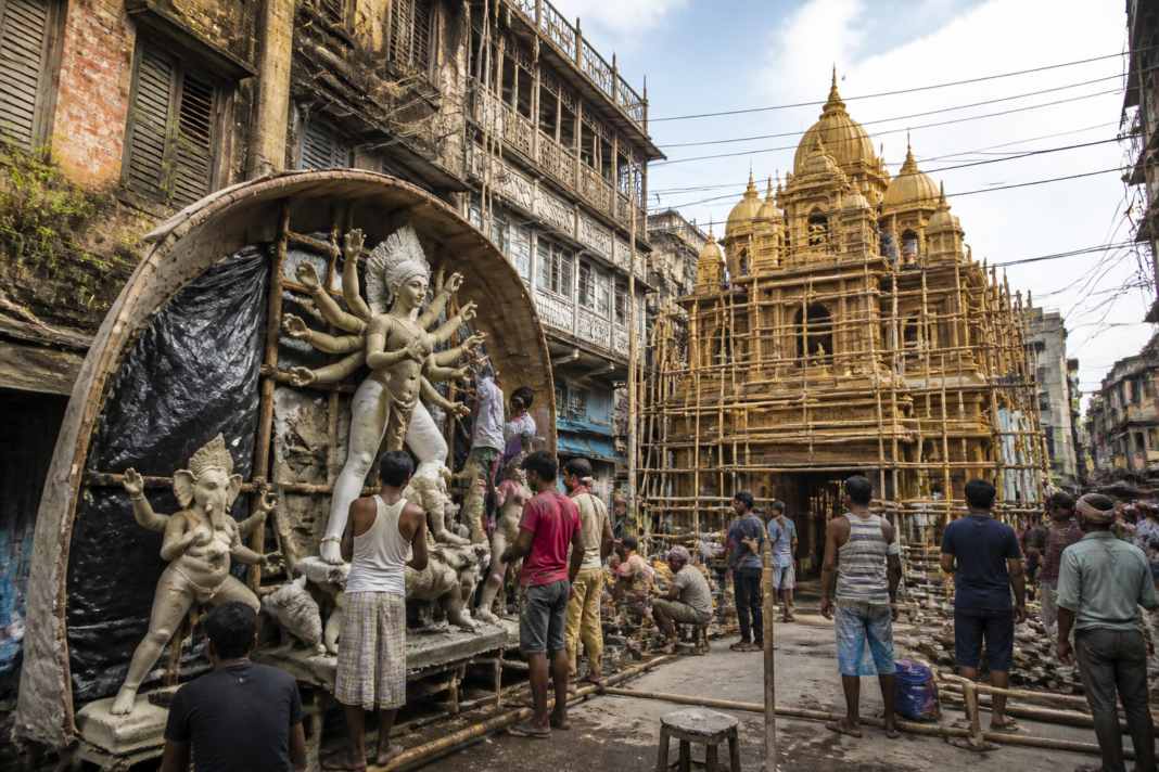 Bagbazar Durga Puja pandal and traditional idol preparations in north Kolkata