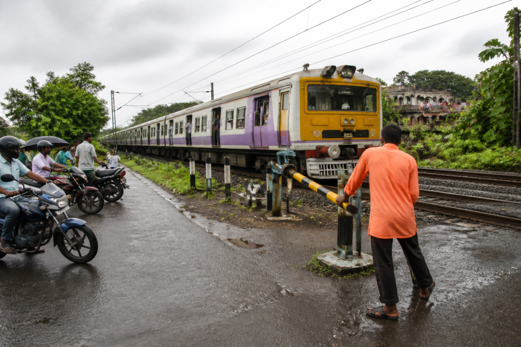 Railway gate near a local train crossing on the Bandel-Katwa line in Hooghly