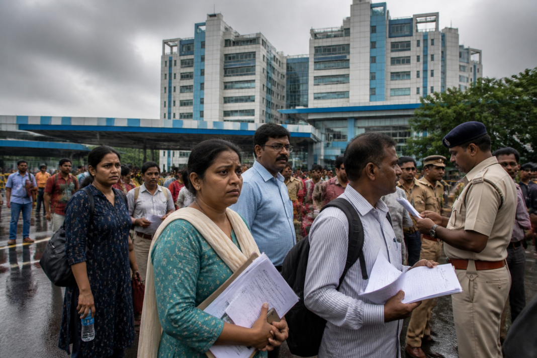 Families seeking information about Nepal flood missing persons at a government meeting in West Bengal