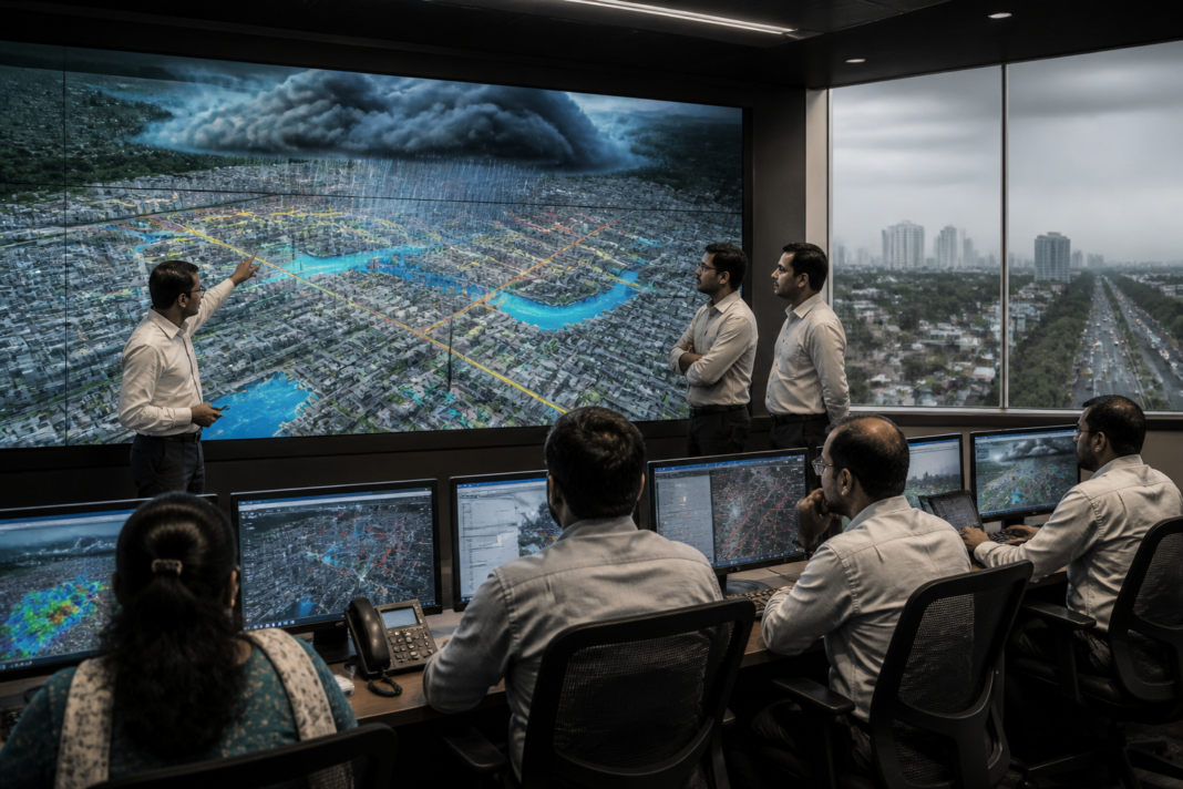 GeoTwin platform visualisation for monitoring urban flood and infrastructure risks