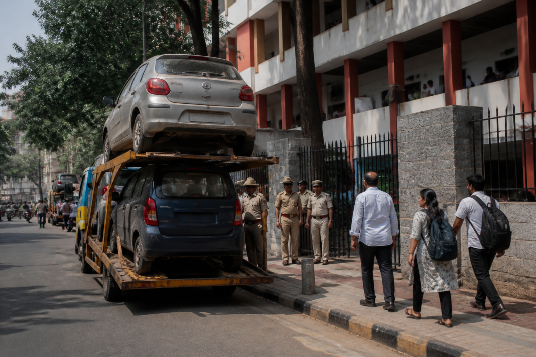 Bengaluru seized vehicles being moved from a police station for relocation outside the city