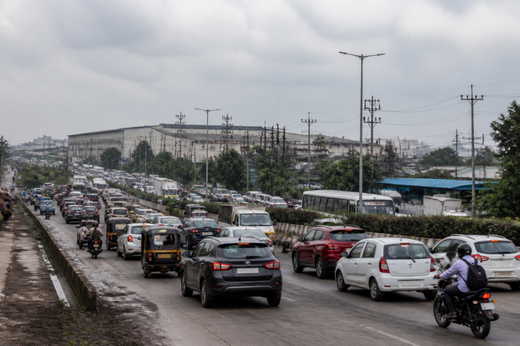Chakan traffic jam near Pune’s industrial area with vehicles on a congested road