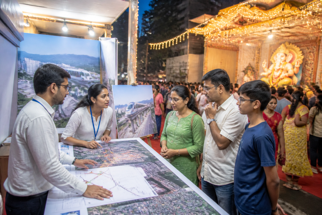 Thane Ring Metro information stall at a Ganeshotsav venue in Thane