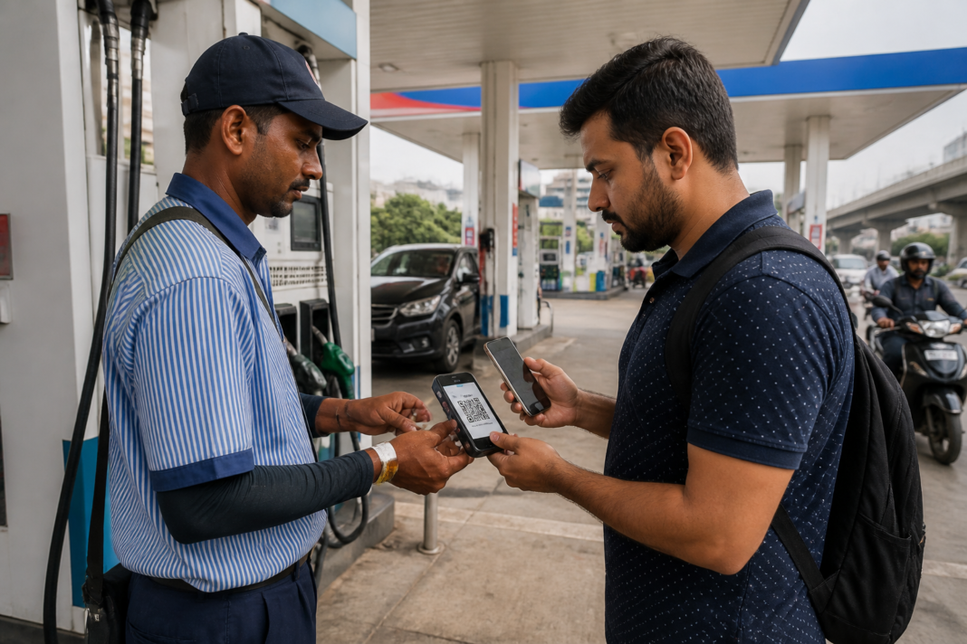UPI MDR petrol pumps concern shown at a busy Indian fuel station