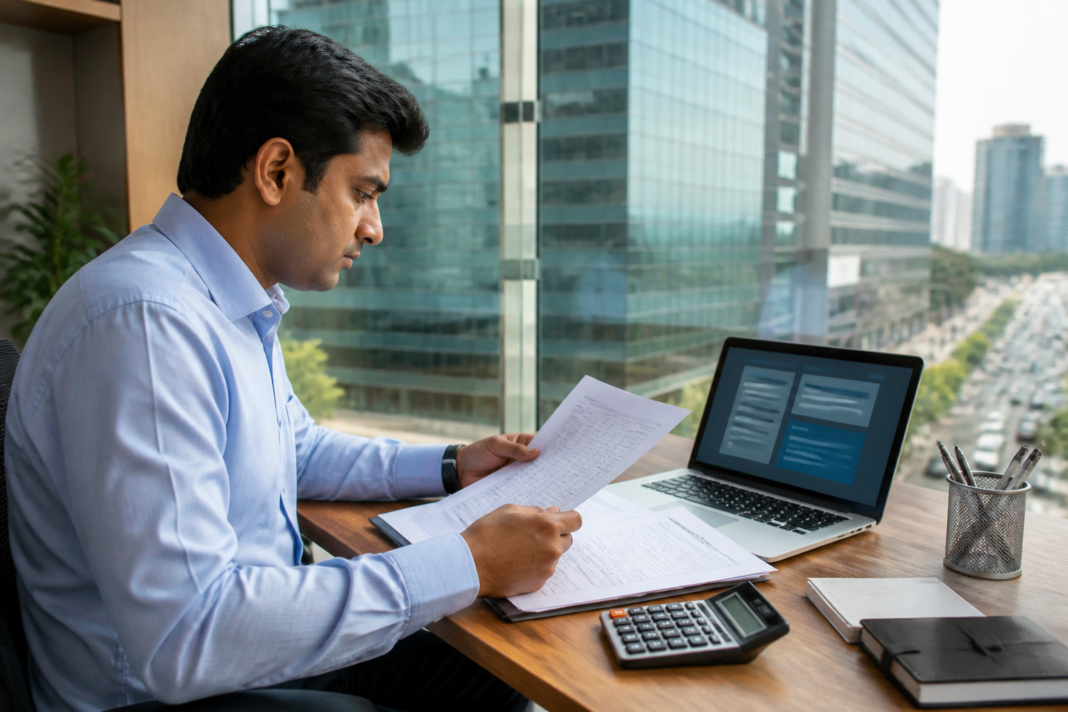 EPFO salary ceiling proposal with an employee reviewing provident fund and pension documents